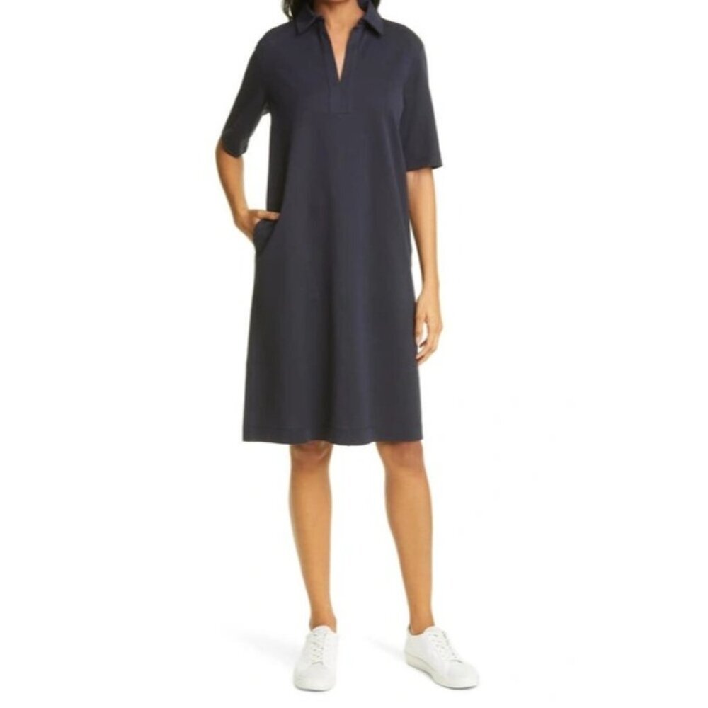 Max Mara Enfasi Cotton Jersey Polo Dress Womens Size XS Minimalist Capsule Navy